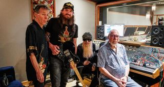 Jon Tiven, Billy Gibbons and Steve Cropper in the studio with country-rock singer-songwriter and guitarist Tim Montana, who can be heard on You&nbsp;Can&rsquo;t Refuse.