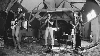 Bob DAISLEY and Randy RHOADS and Ozzy OSBOURNE, L-R: Bob Daisley, Ozzy Osbourne, Randy Rhoads, in studio recording 'Blizzard of Ozz' album