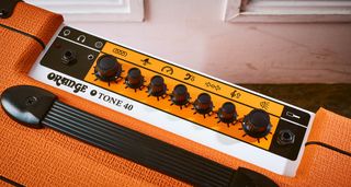 Orange O Tone 40: the new solid-state combo from the iconic British amp brand has the classic orange vinyl, wheat-coloured basketweave grille clothe and orange and white control panel with black dials.