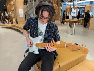 Author Michael Astley-Brown tests a Cyclone at Fender Flagship Tokyo