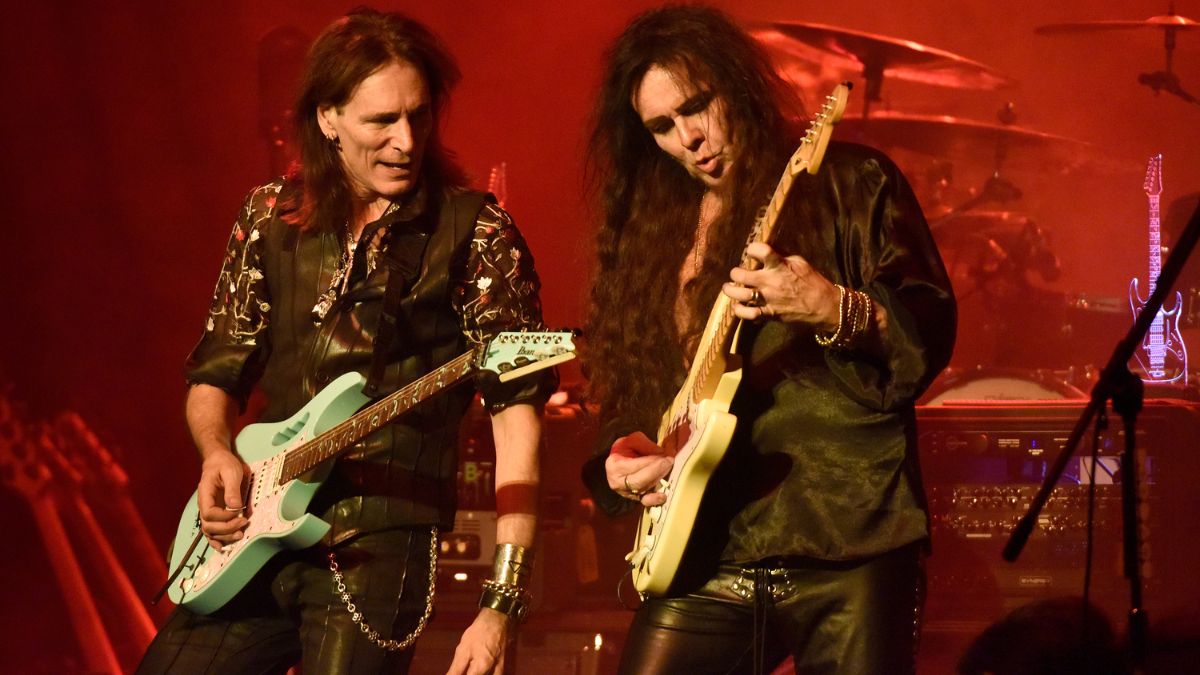 Steve Vai (left) and Yngiwe Malmsteen perform onstage
