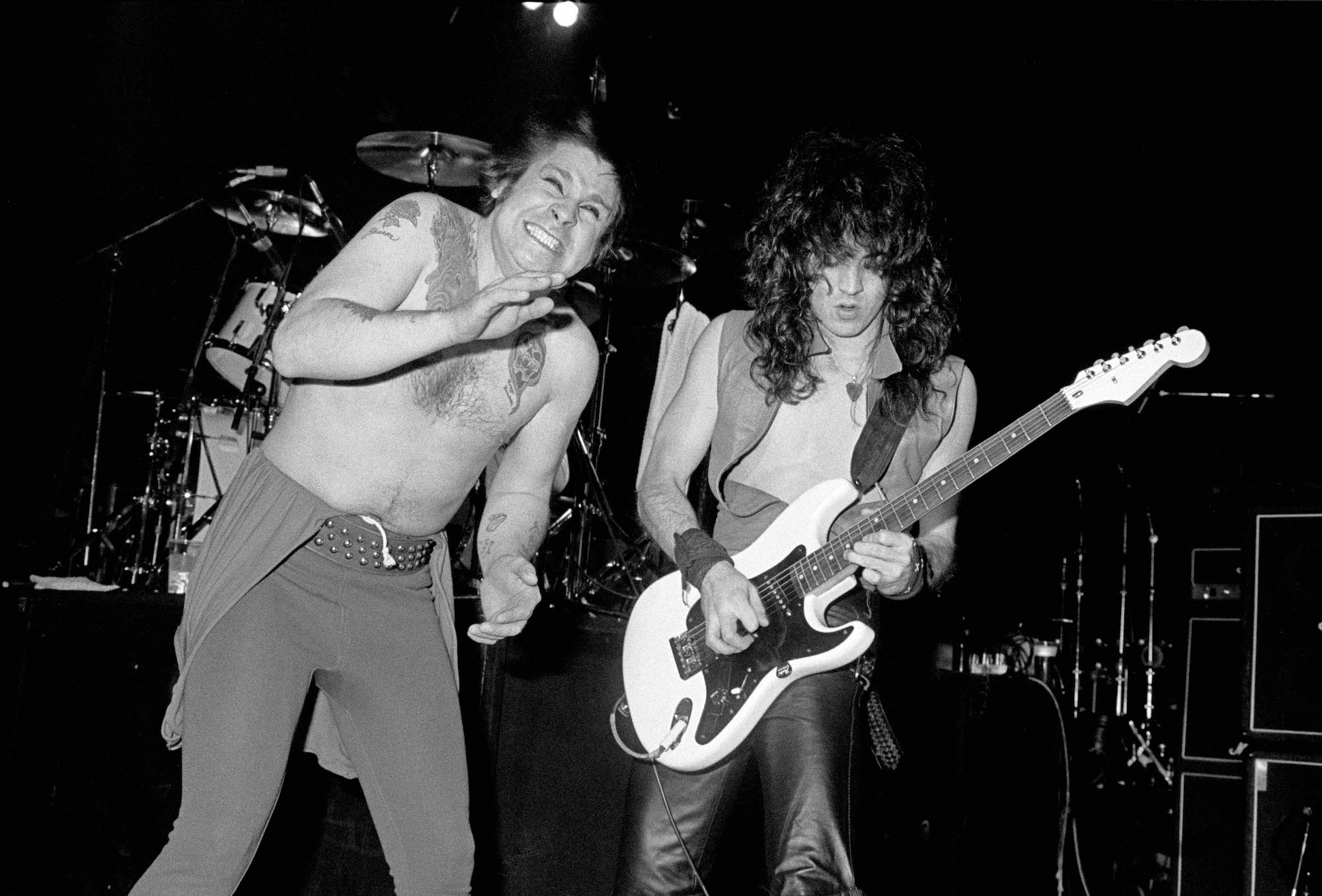 Ozzy Osbourne (left) and Jake E. Lee, onstage in 1983