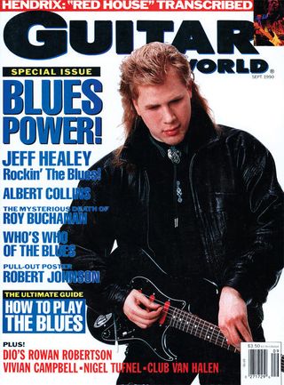 Jeff Healey, pictured on the cover of the September 1990 issue of Guitar World