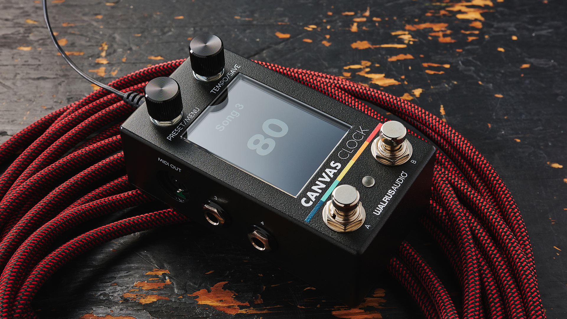 Walrus Audio Canvas Clock - MIDI management controller pedal with large screen, two control knobs and two footswitches