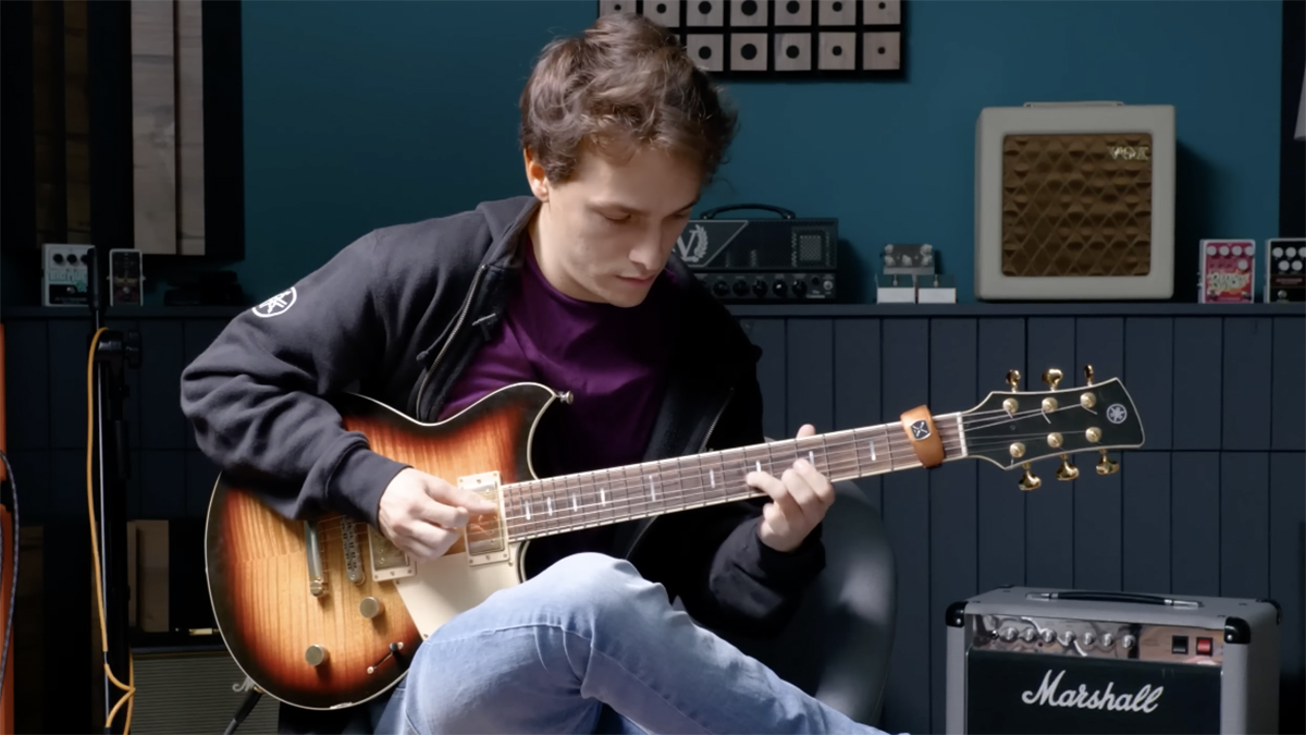 Matteo Mancuso playing a Yamaha Revstar in the Guitarist studio