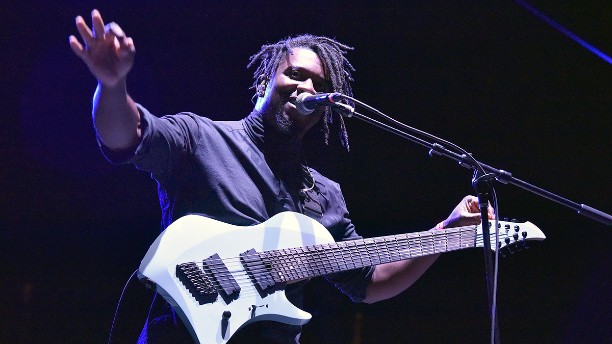Tosin Abasi of Animals as Leaders performs during Swanfest at Heart Health Park on April 23, 2022 in Sacramento, California