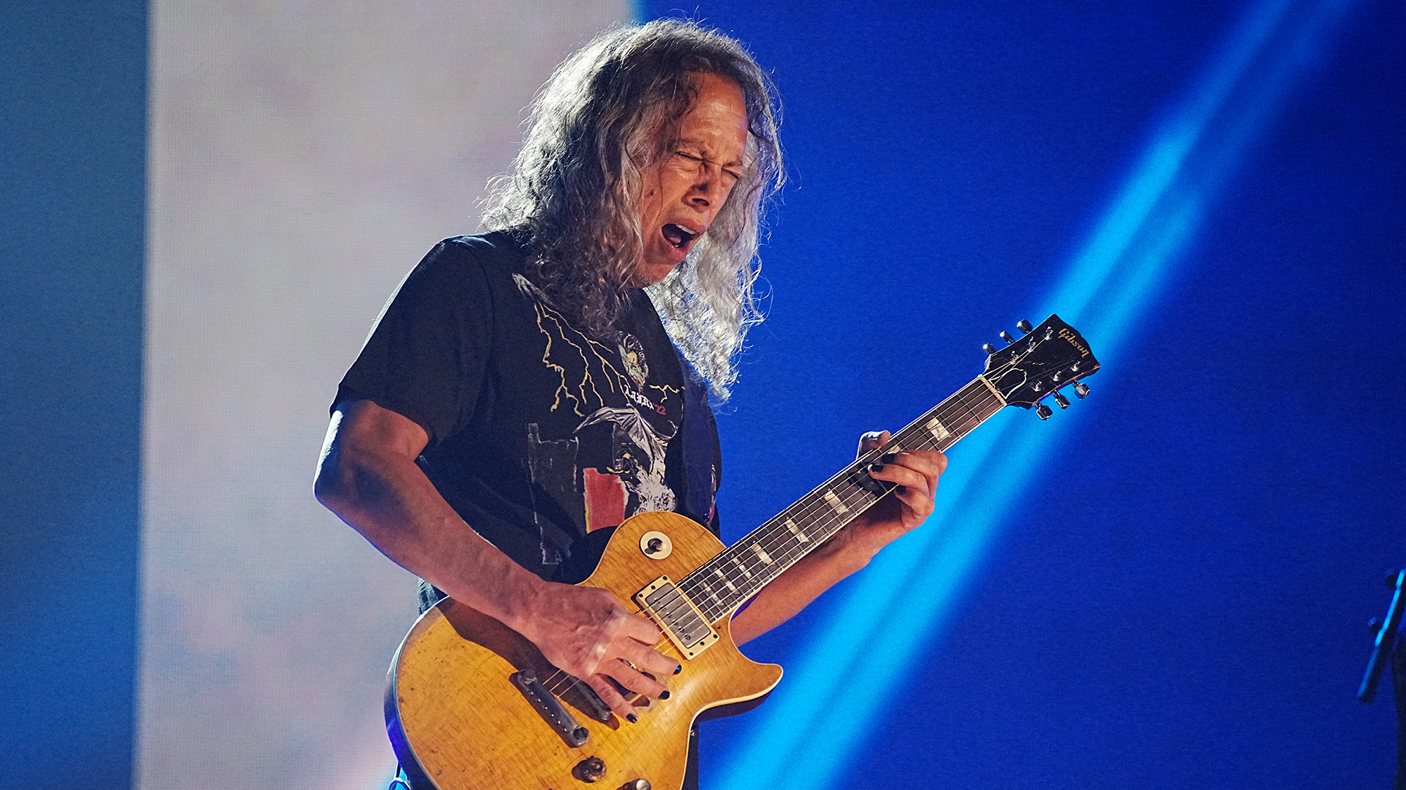 Kirk Hammett of Metallica performs onstage as Metallica Presents: The Helping Hands Concert (Paramount+) at Microsoft Theater on December 16, 2022 in Los Angeles, California