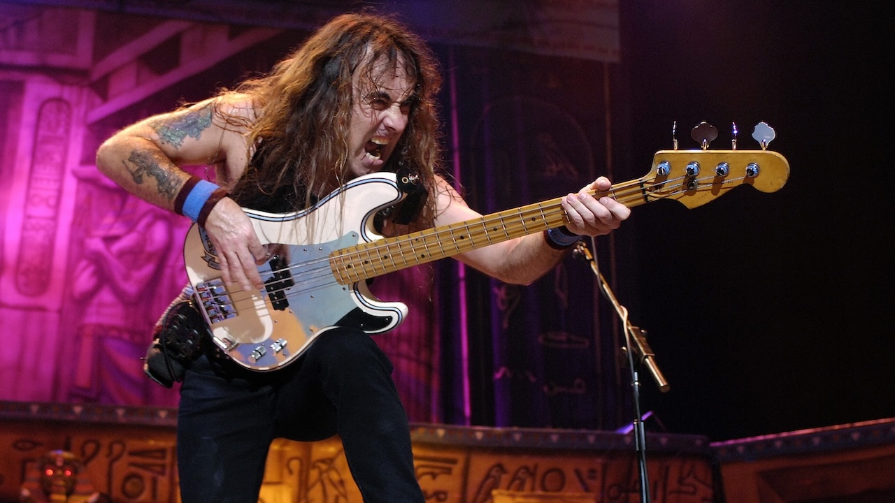 Steve Harris of Iron Maiden performs on stage at the Rod Laver Arena on 6th Feb 2008 in Melbourne, Australia.
