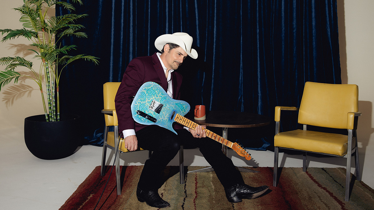 Brad Paisley holding his Limited Edition Brad Paisley 1967 &ldquo;Lost Paisley&rdquo; Telecaster