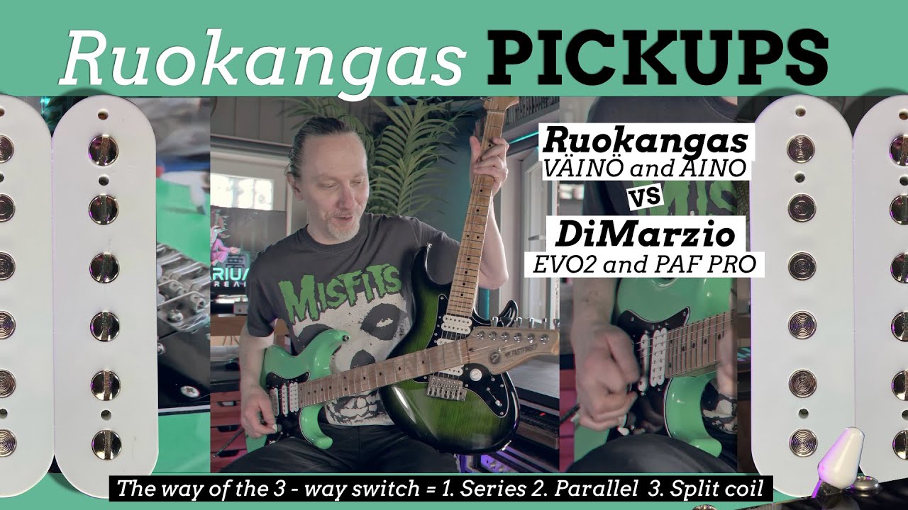 Ruokangas pickups. Comparing with DiMarzio Evo2 and Paf Pro. Parallel + series humbucking. - YouTube