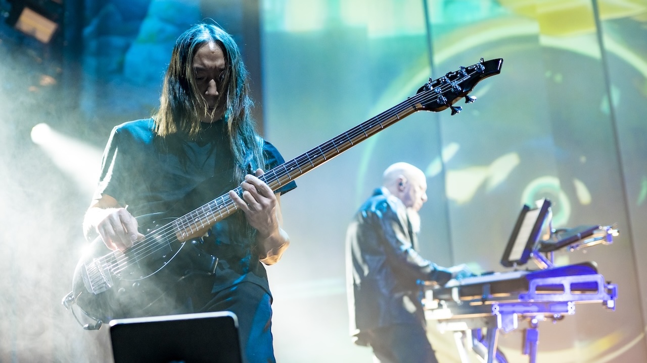 John Myung of Dream Theater performs at Mediolanum Forum of Assago on May 07, 2022 in Milan, Italy. at Mediolanum Forum on May 07, 2022 in Milan, Italy. 